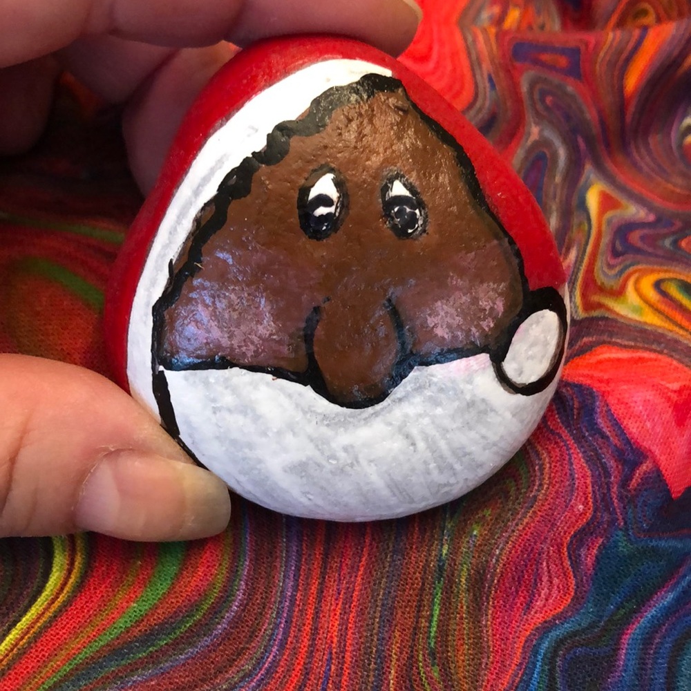 SANTA HAND- PAINTED ROCK